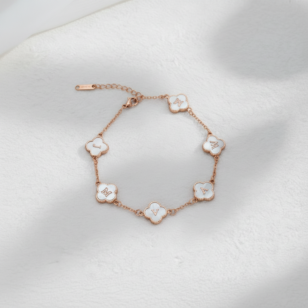 Custom Mother of Pearl Clover Letter Necklaces and necklace sets