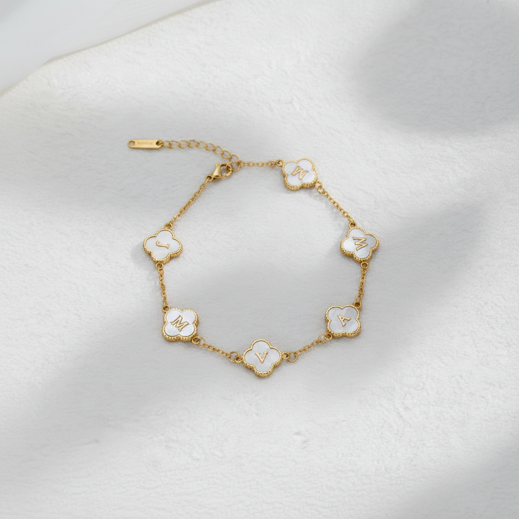 Custom Mother of Pearl Clover Letter Necklaces and necklace sets