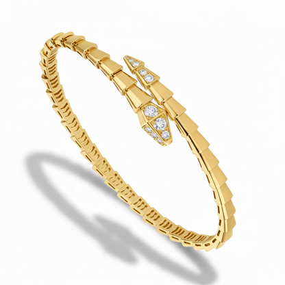 18K Gold Snake Bone Bracelet with Diamonds