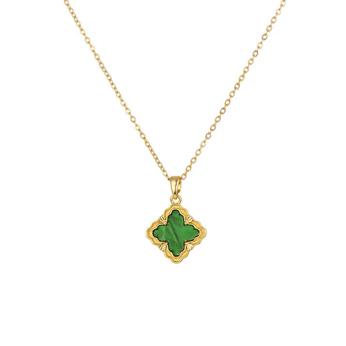 18k gold rhombus-shaped four-leaf clover necklace, bracelet, earrings, and ring set