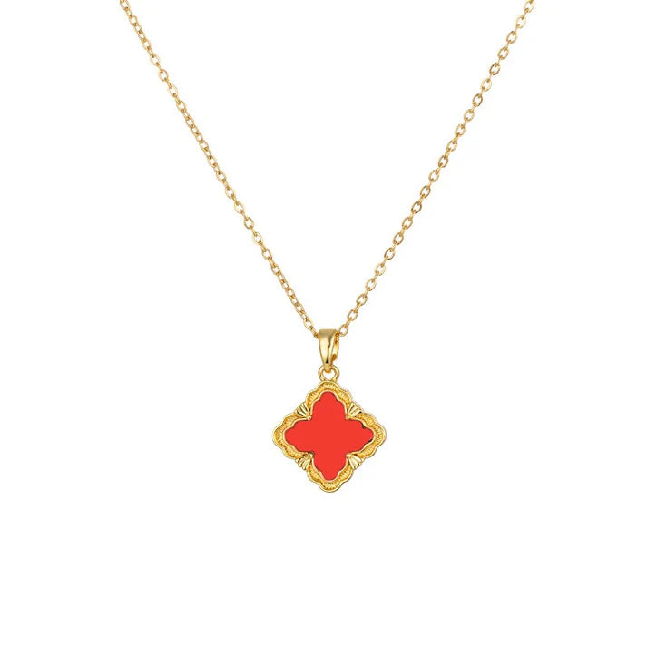 18k gold rhombus-shaped four-leaf clover necklace, bracelet, earrings, and ring set