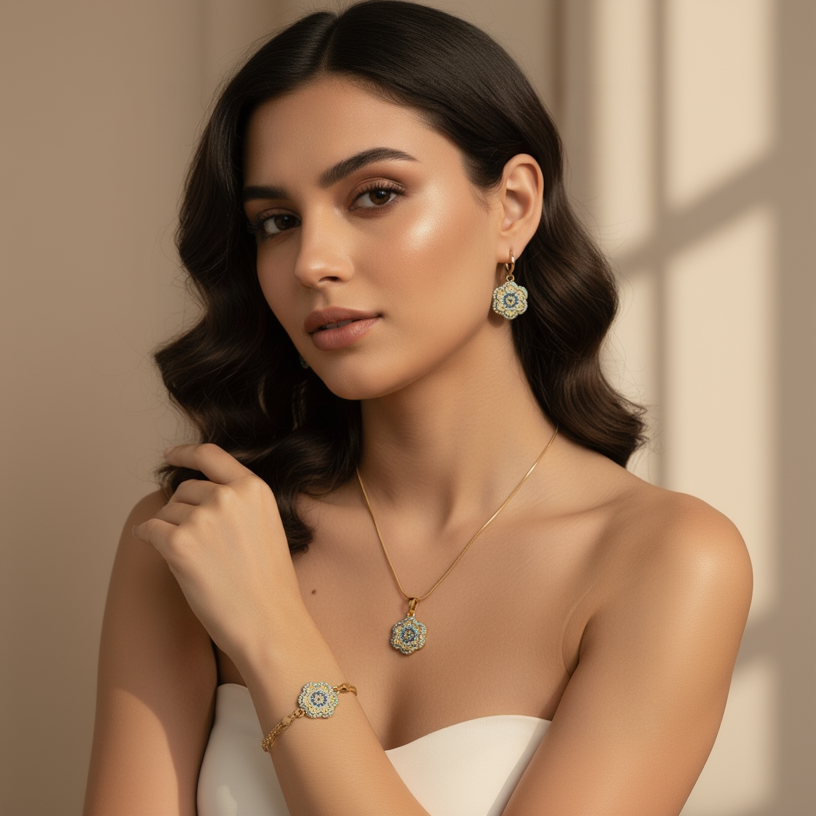 Turkish Evil Eye Flower Jewelry Set