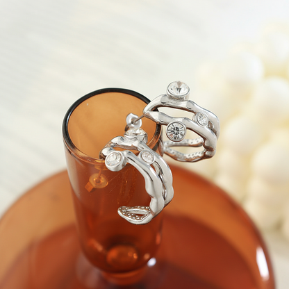 18K gold light luxury fashion C-shaped hollow inlaid zircon design simple wind earrings