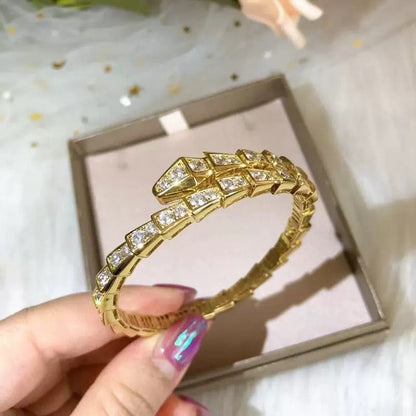 18K Gold Snake Bone Bracelet with Diamonds