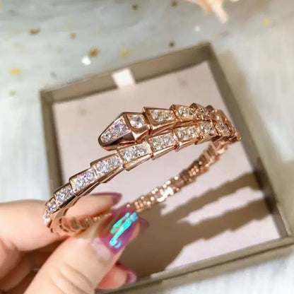 18K Gold Snake Bone Bracelet with Diamonds